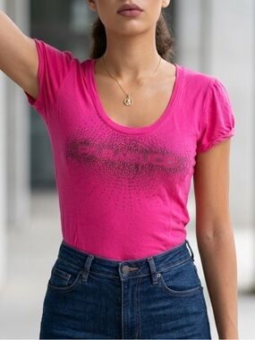 Parasuco Hot Pink Scoop Neck Tee with Studded Logo